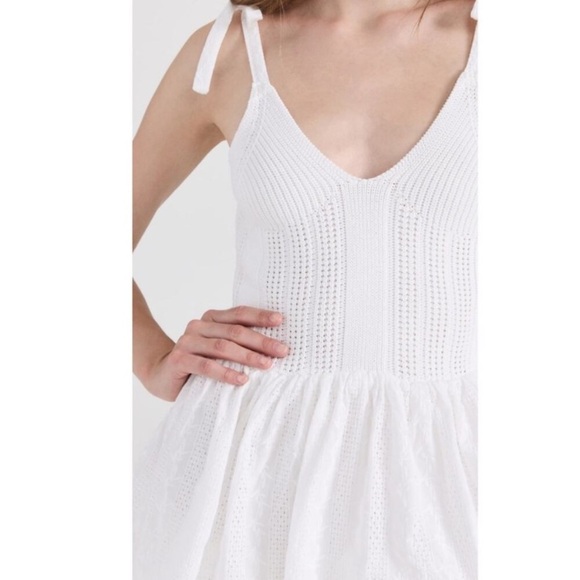 Tuckernuck || En Saison Croix Tiered Midi Dress Crochet Eyelet Bows White Medium - Picture 3 of 10